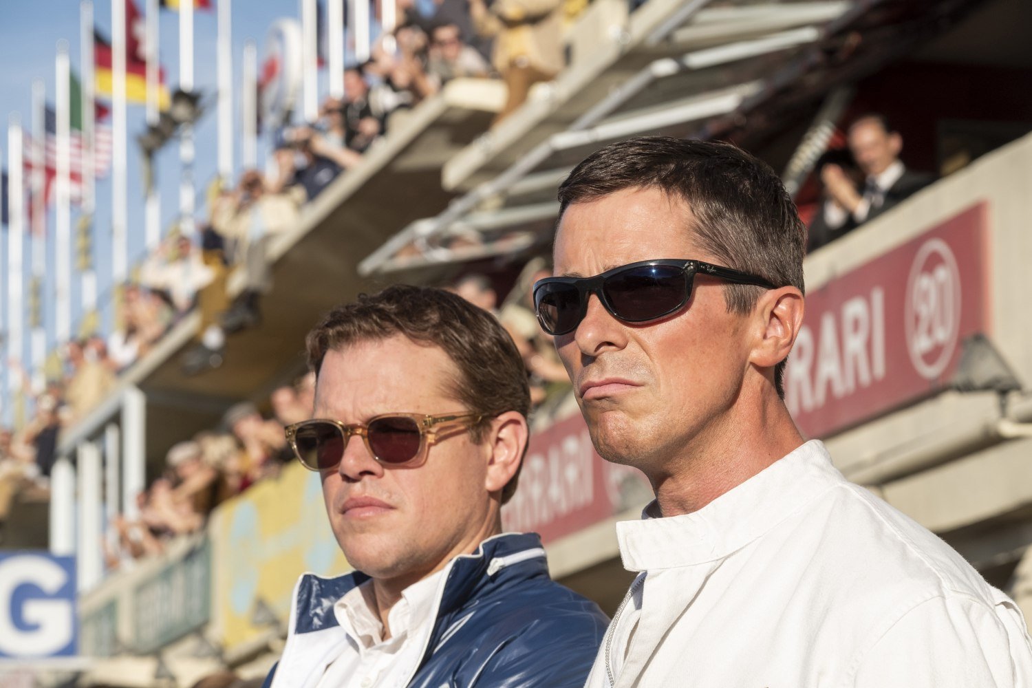 Matt Damon and Christian Bale in Twentieth Century FoxŐs FORD V. FERRARI.